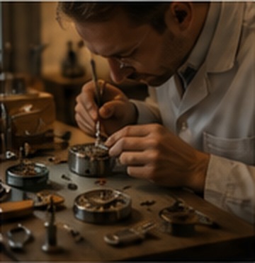 Specialist examining watch components